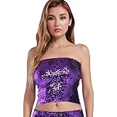 Caviotess Women's Sparkling Sequin Tube Top Sexy Stretchy Strapless Crop Top Camisole for Costume Party Clubwear