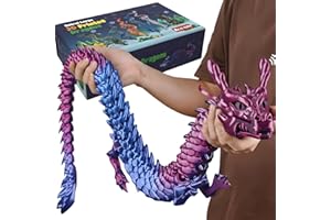 JOYROUD 35.4in Large 3D Printed Dragon Toy with Flexible Joints - Articulated Dragon Action Figure for Play or Desk Decor Display, Gift Box - Unique Gift for Kids & Stress Relief Toys Adults (Laser Purple)