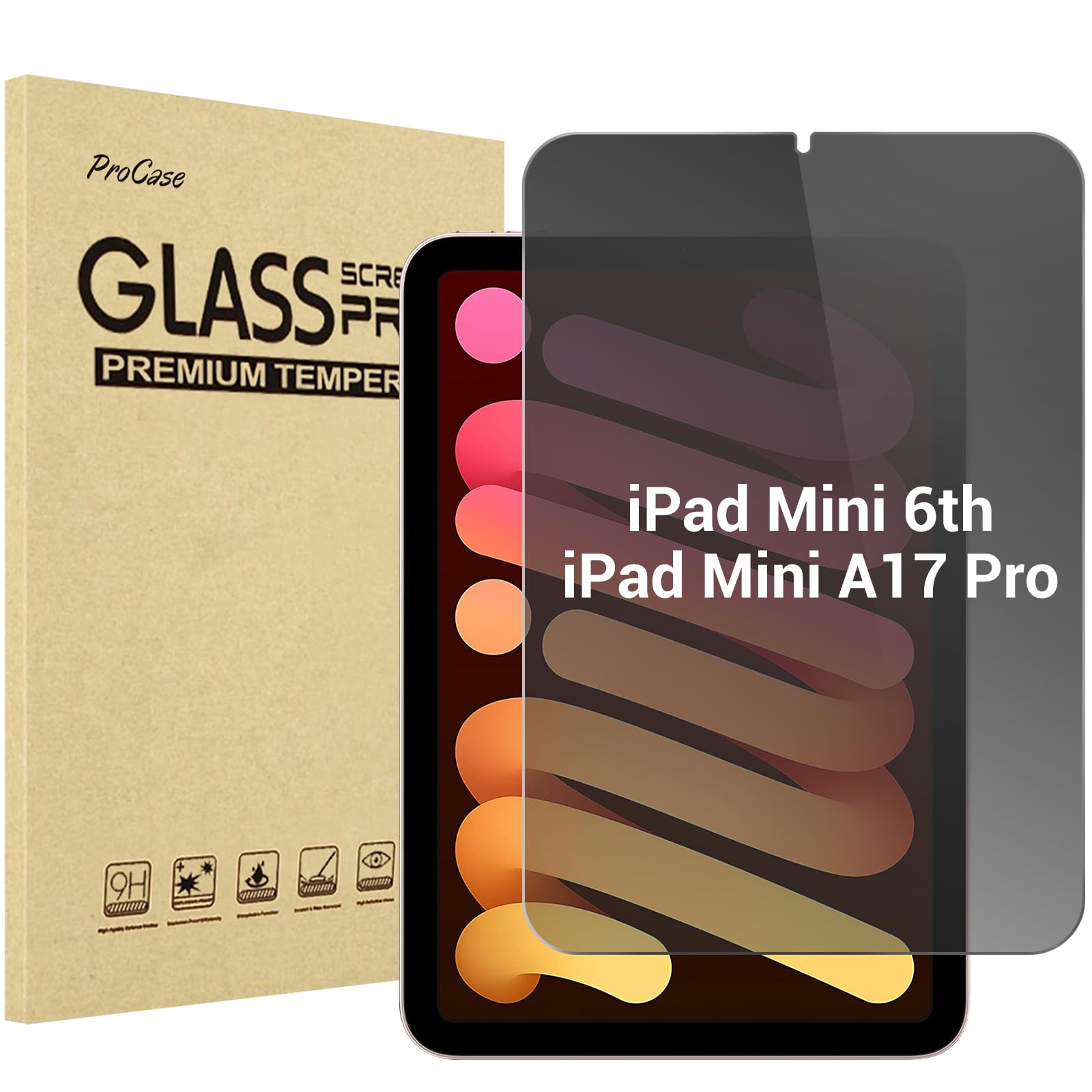 ProCase Privacy Screen Protector for iPad Mini 7th(A17 Pro) 2024 / Mini 6th Generation 8.3" 2021, Anti-Spy Tempered Glass Film Guard for iPad Mini 7 6 8.3 Inch -1 Pack