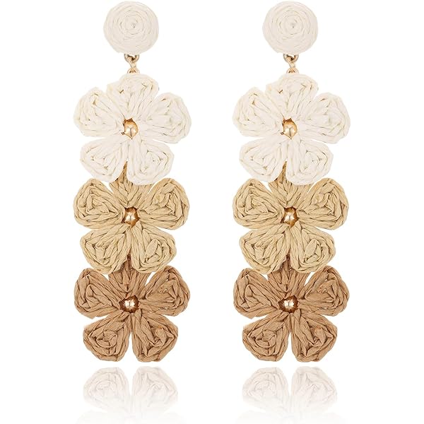 Amazon.com: Handmade Raffia Flower Drop Dangle Earring- Boho 