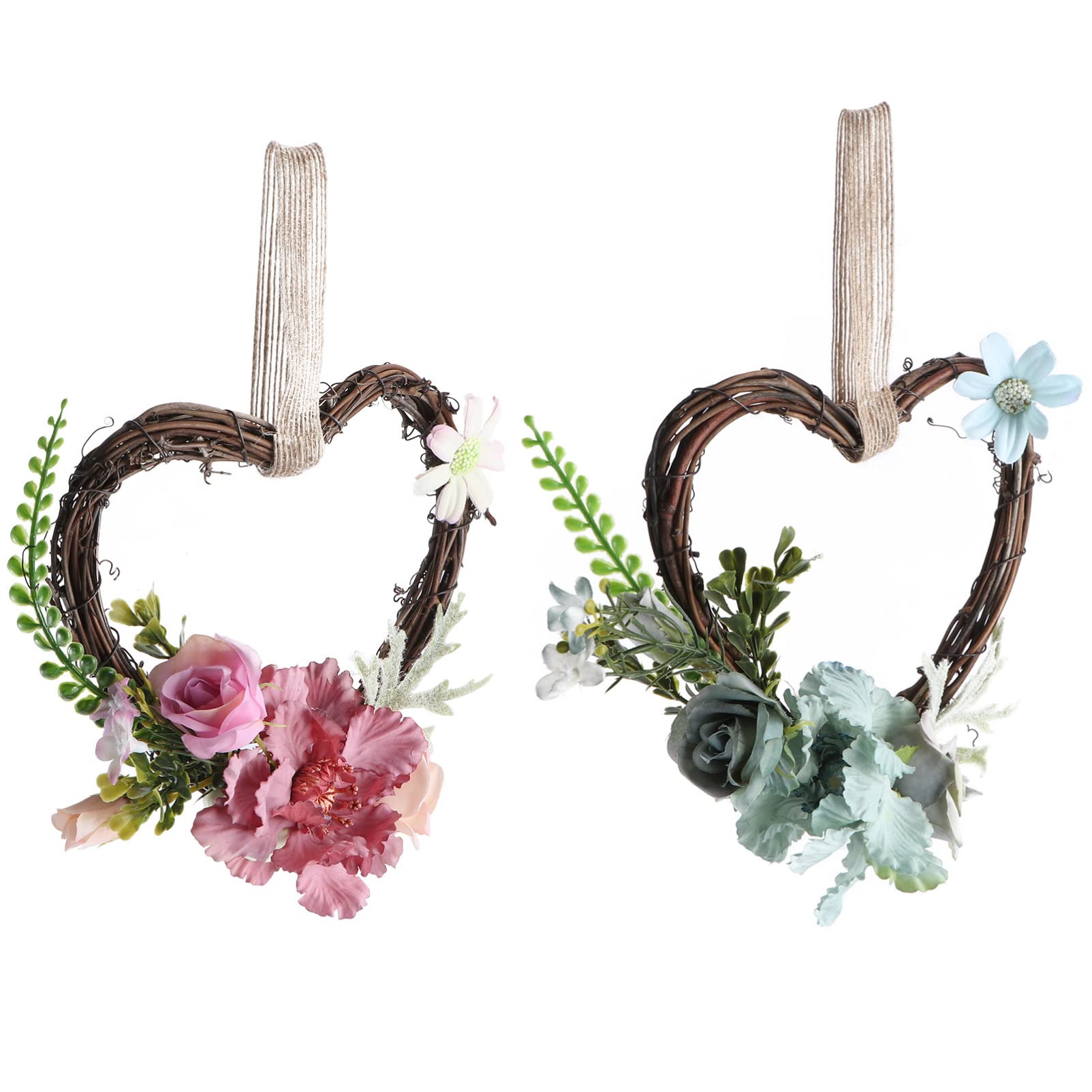 LIOOBO Heart Shaped Grapevine WreathTwigs Wreath DIY Vine Wreath Decorations for Front Door Wall Hanging 2 Pcs
