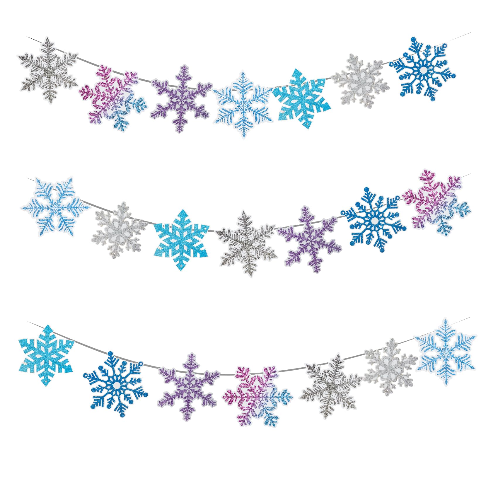 Photo 1 of 3 Pack Christmas Snowflake Banner Winter Garland Snow Banner Winter Themed Party Frozen Decorations, White Blue Hanging Snowflake Decorations Glitter Birthday Party Decor for Baby Shower Birthday