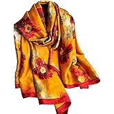 WaJuemy Elegant Silk Scarf Shawl for Women Lightweight Floral Satin Scarf Trendy Silky Scarves Headscarf Neck Shawls Wraps