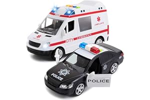 Toy To Enjoy Police & Ambulance Car Set Toys for Kids, Boys & Toddlers. Friction Powered, with Lights and Sirens. Emergency Rescue First Responder Vehicle Toy Set. Best Gift for Birthday and Holidays