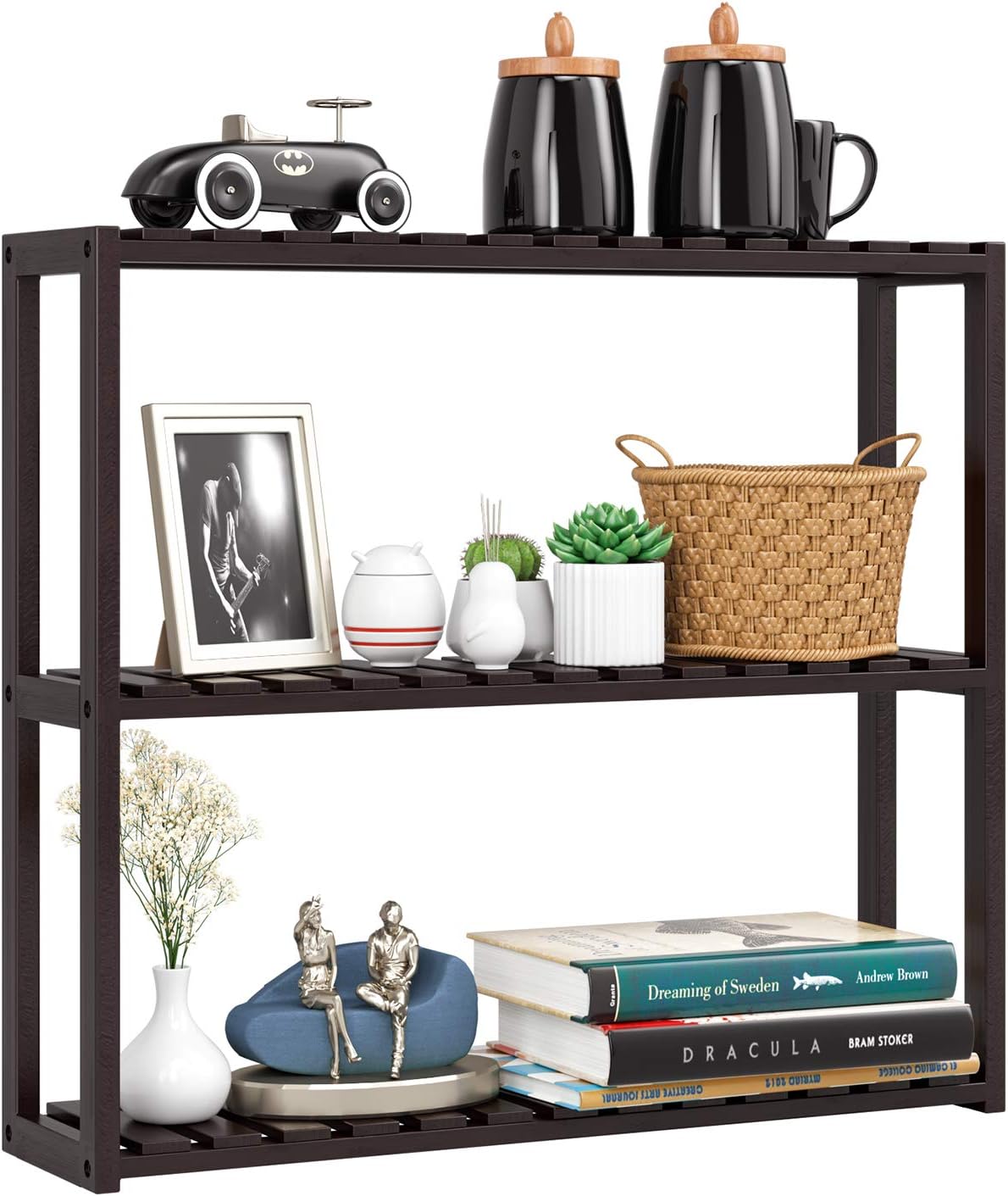 HOMFA Bamboo Bathroom Shelf 3-Tier Multifunctional Adjustable Layer Rack Wall Mounted Utility Storage Organizer Towel Shelves Kitchen Living Room Holder Dark Brown: Home Improvement