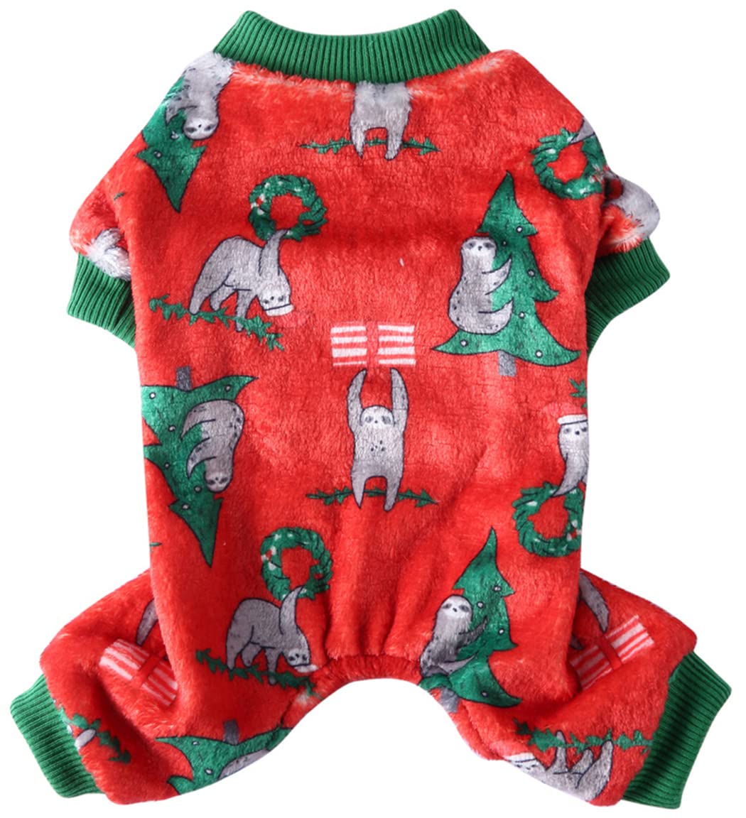 XIAOYU Christmas Dog Pajamas Soft Warm Pet Clothes Cat Apparel Winter Holiday Costumes for Small Dog Cat, Sloth, L