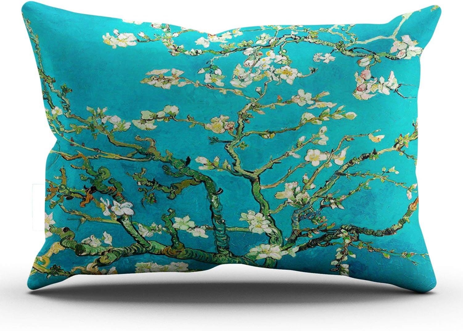 WULIHUA Throw Pillow Covers Turquoise and Green Vincent Van Gogh Blossoming Almond Tree Floral Art King Outdoor Cushion Cover Pillowcase Size 20x36 Inch One Sided Printed Chic Fashion Design