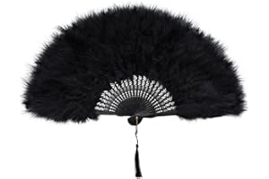 EOSAU Marabou Feather Fans Handheld, 1920s Vintage Gatsby Style Flapper Folding Hand Fan Foldable for Wedding Bridal Dancing Tea Party Costume Accessories Decoration (Black)