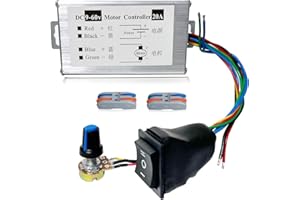 HUSETOO DC Motor Speed Controller ，DC 12V 24V 36V 48V 60V Pulse Width Modulation PWM Monitor Dimmer Governor ，1200W 20A CW/CCW and Rotary Switches