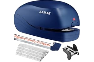AFMAT Electric Stapler for Desk, Automatic Stapler Desktop, Office Staplers Electric, AC or Battery Powered Staplers Heavy Duty Office Use, with Reload Reminder & Release Button, 25 Sheets Capacity, Blue