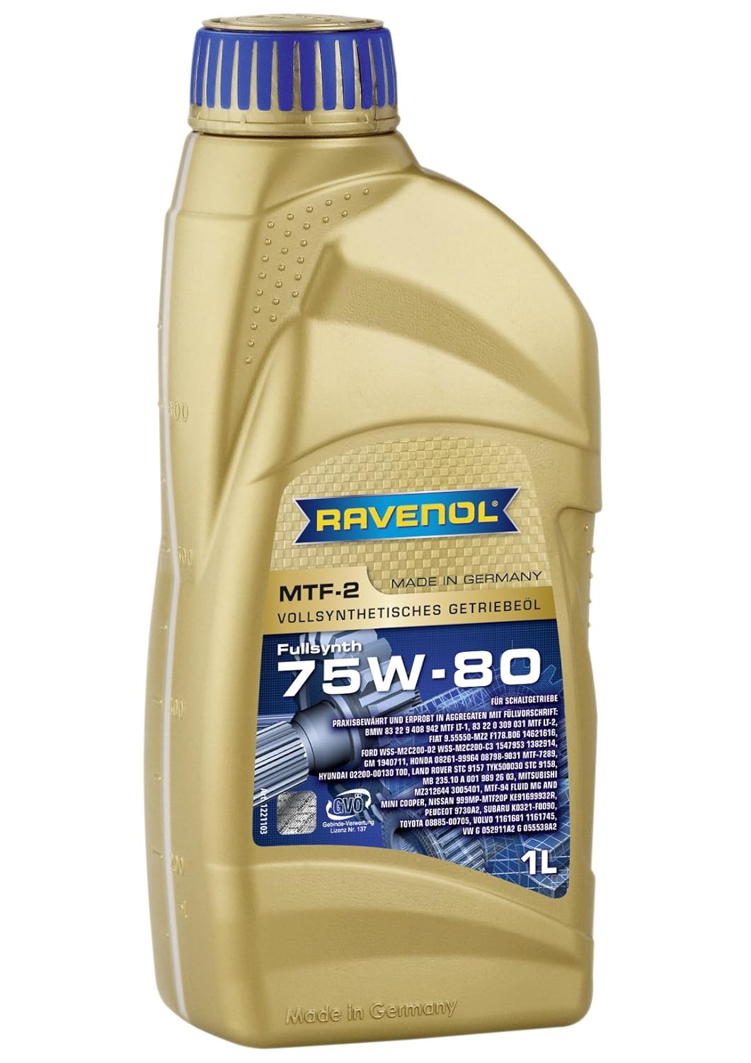 Amazon.com: Ravenol J1C1002 SAE 75W-80 Manual Transmission Fluid - MTF-2  Full Synthetic API GL-4 (1 Liter): Automotive