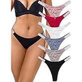 Rhinestone G-string Thongs for Women - Sexy Thong Underwear Stretch Breathable Low Rise Ice Silk Panties 6 Pack