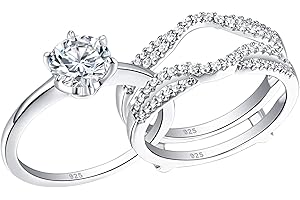 Wuziwen Round Cz Engagement Wedding Ring Set for Women Sterling Silver Guard Ring enhancer Size 5-10