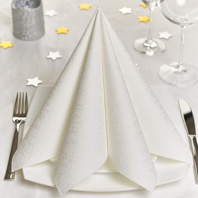 GRUBly Servietten Hochzeit Weiss | Stoffähnlich [100 Stück] | Hochwertige Hochzeitsservietten, Weisse Tischdekoration für Geb