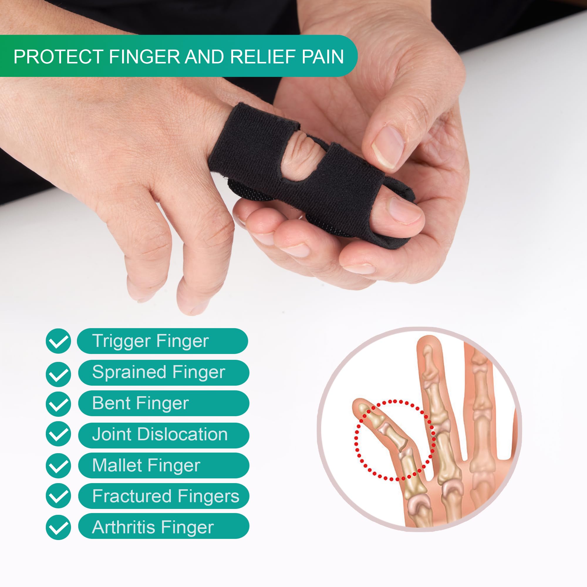Soft Home Finger Splint, Mallet Finger Splints for Pain Relief, Trigger Finger Splint for Thumb, Middle, Pointer, Ring or Pinky Finger