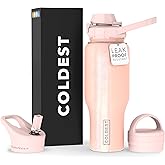 Coldest Sports Water Bottle - 3 in 1 Lids (Chug, Straw, Handle) - Insulated Stainless Steel Tumbler with Handle - Vacuum Water Flask Cup, Valentines Gifts for Him Her (36 oz, Forever Pink Glitter)