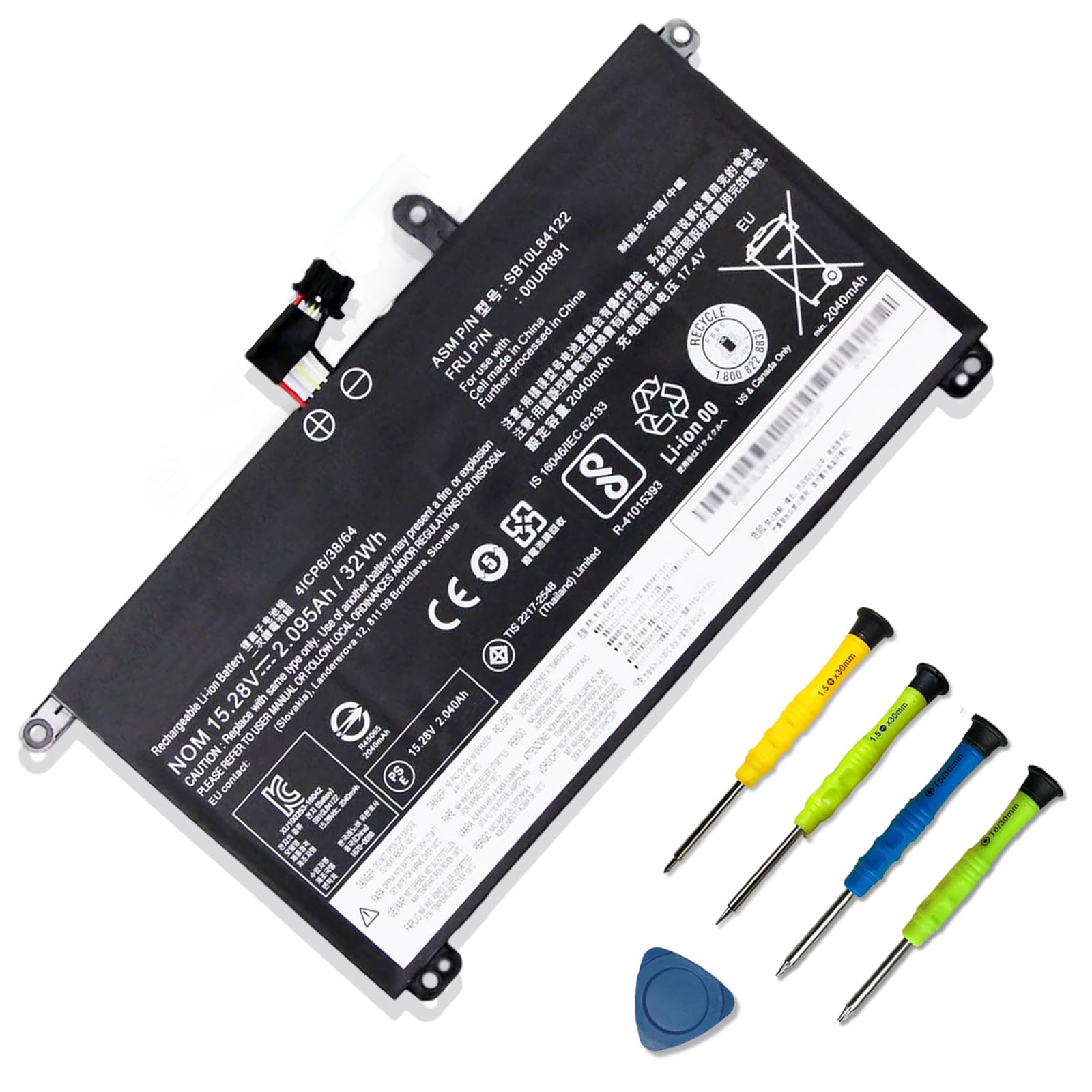 View 1 of 00UR891 SB10L84122 Battery Replacement for Lenovo ThinkPad T570 T580 P51S P52S ytpe 20H9 20HA 20JX 20JW 20L9 20LA Series internal battery 00UR890 01AV493 00UR892 SB10L84123 SB10L84121 32Wh 2095mAh