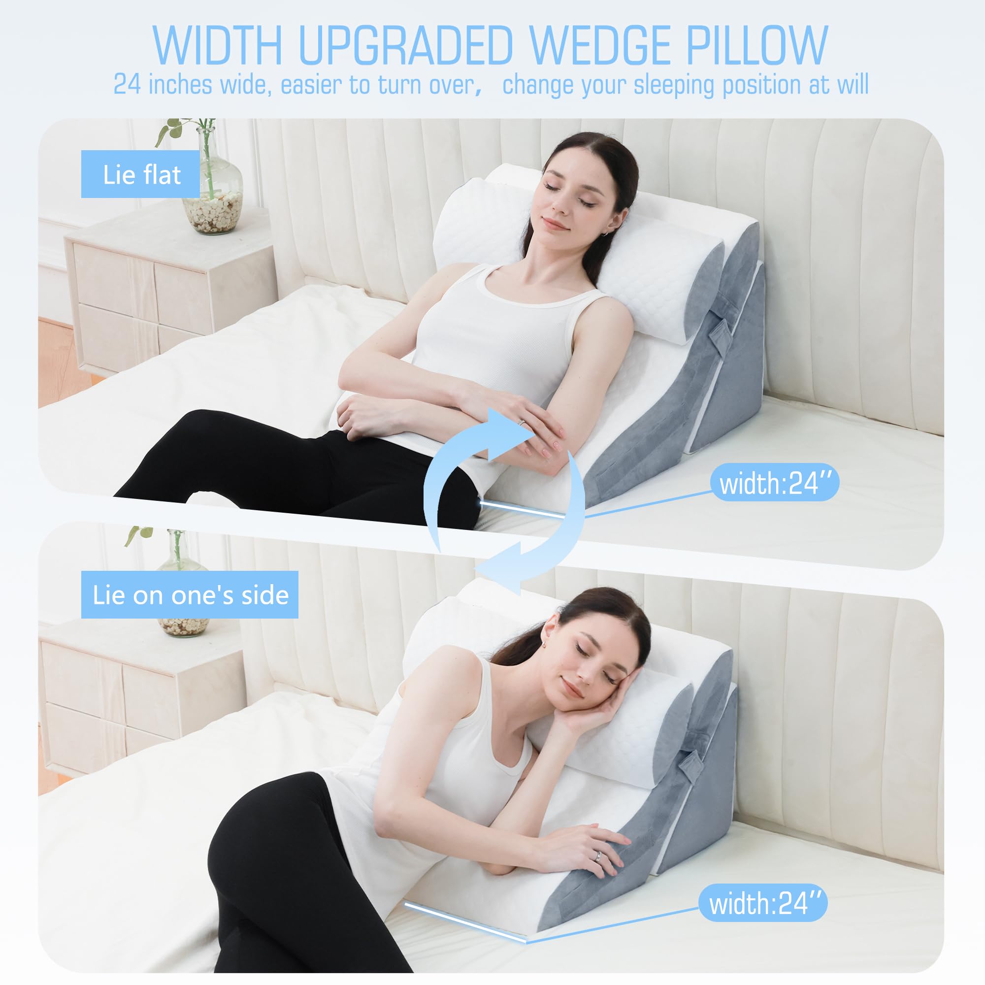 3PCS Bed Wedge Pillow for Sleeping, 20-in-1 Adjustable Memory Foam Pillow Wedge for Back Leg Pain Relief, 23