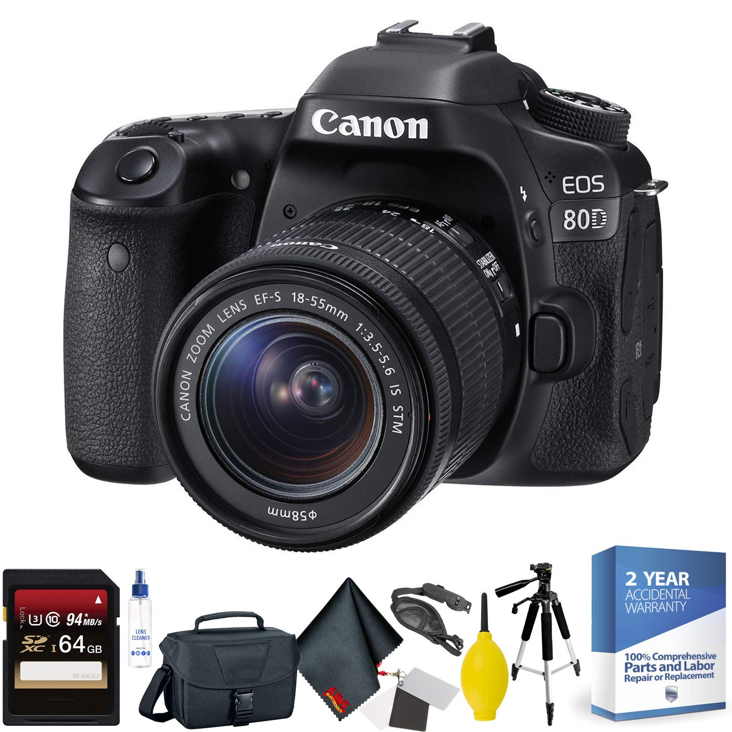 Canon EOS 80D DSLR Camera with 1855mm Lens + 64GB Memory