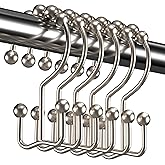 Titanker Shower Curtain Hooks Rings, Rust Resistant Metal Double Glide Shower Hooks Rings for Bathroom Shower Rods Curtains, Set of 12 Hooks - Nickel