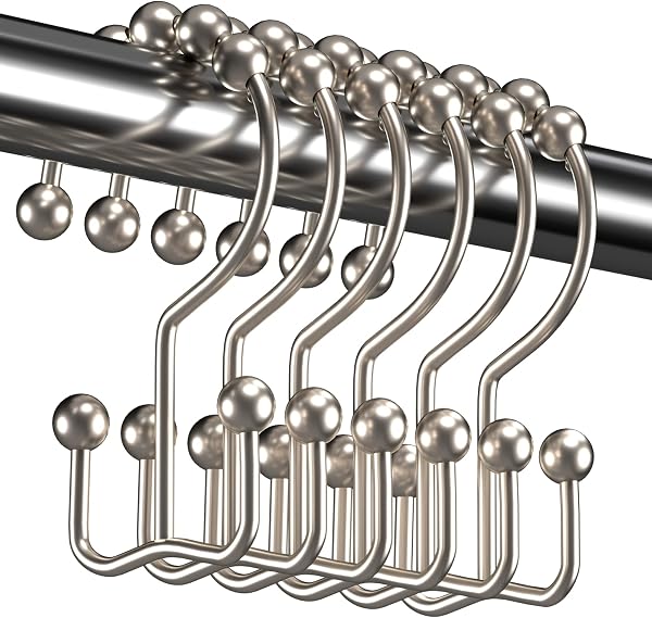 Titanker Shower Curtain Hooks Rings, Rust Resistant Metal Double Glide Shower Hooks Rings for Bathroom Shower Rods Curtains,