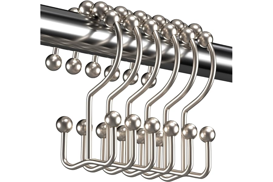 Titanker Shower Curtain Hooks Rings, Rust Resistant Metal Double Glide Shower Hooks Rings for Bathroom Shower Rods Curtains,
