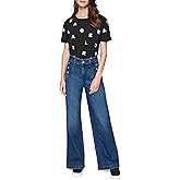 Karl Lagerfeld Womens Stretchy Wide Leg Everyday Jeans with Sailor Button Detail