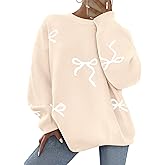 PRETTYGARDEN Fall Long Sleeve Pullover Sweaters for Women 2026 Trendy Crewneck Casual Cute Bow Chunky Knit Oversized Sweater