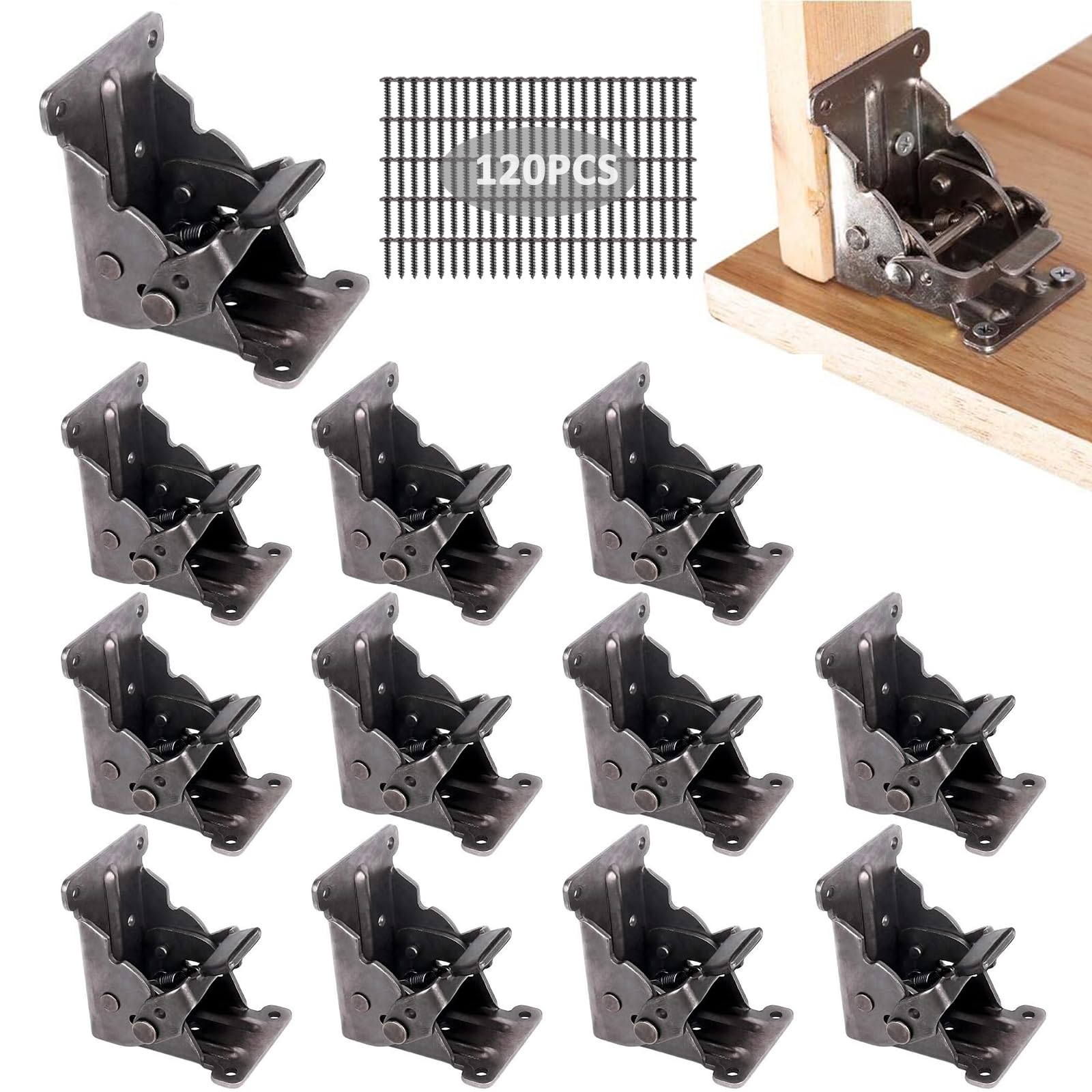Photo 1 of 12 Pack Locking Hinge for Folding Table Brackets, TopDirect Heavy Duty Folding Brackets 90 Degree Self Locking Folding Hinge for Table Legs Furniture