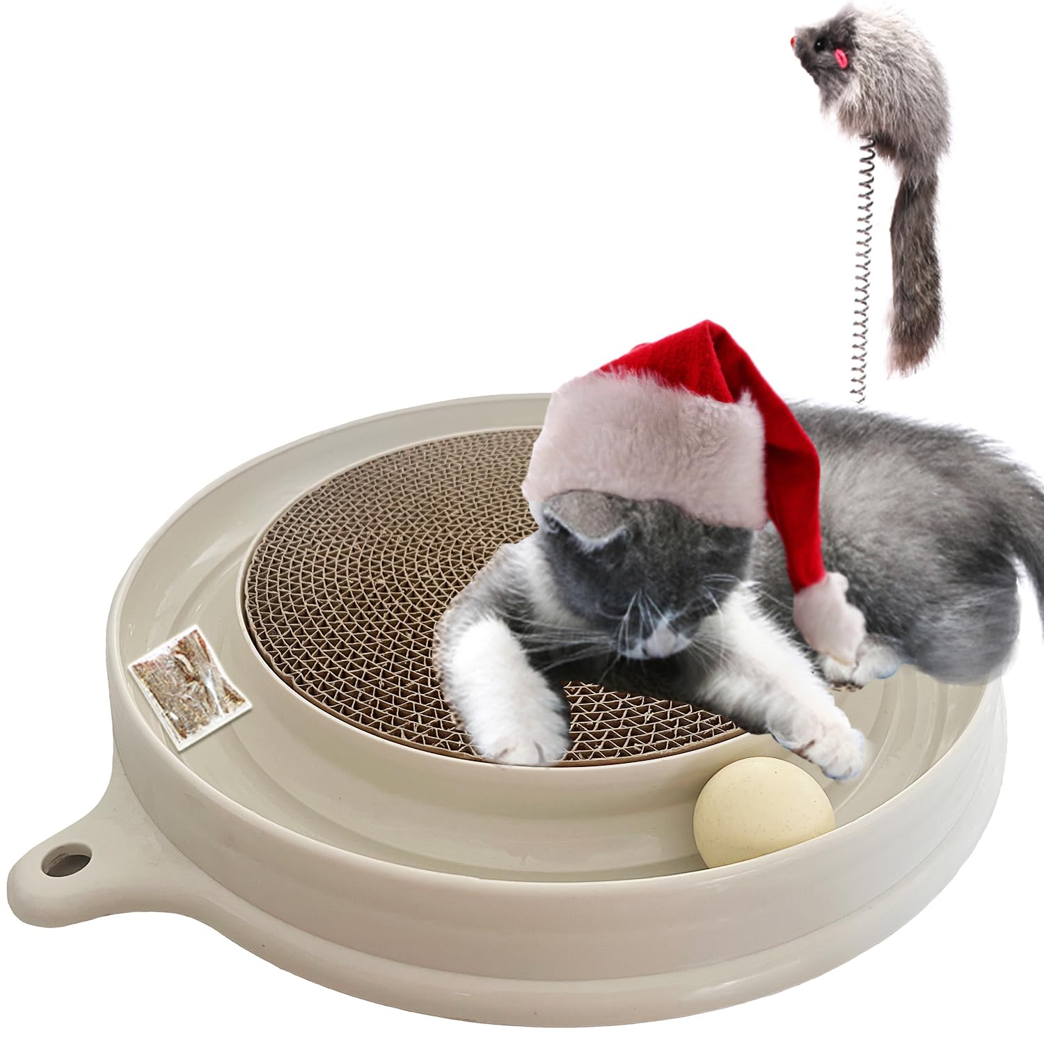 Photo 1 of AUOON Cat Scratcher Toy - Cat Scratch Pad with Cat Toy Ball Track and Plush Mouse Toy for Indoor Cats and Kittens (Milk Shake)