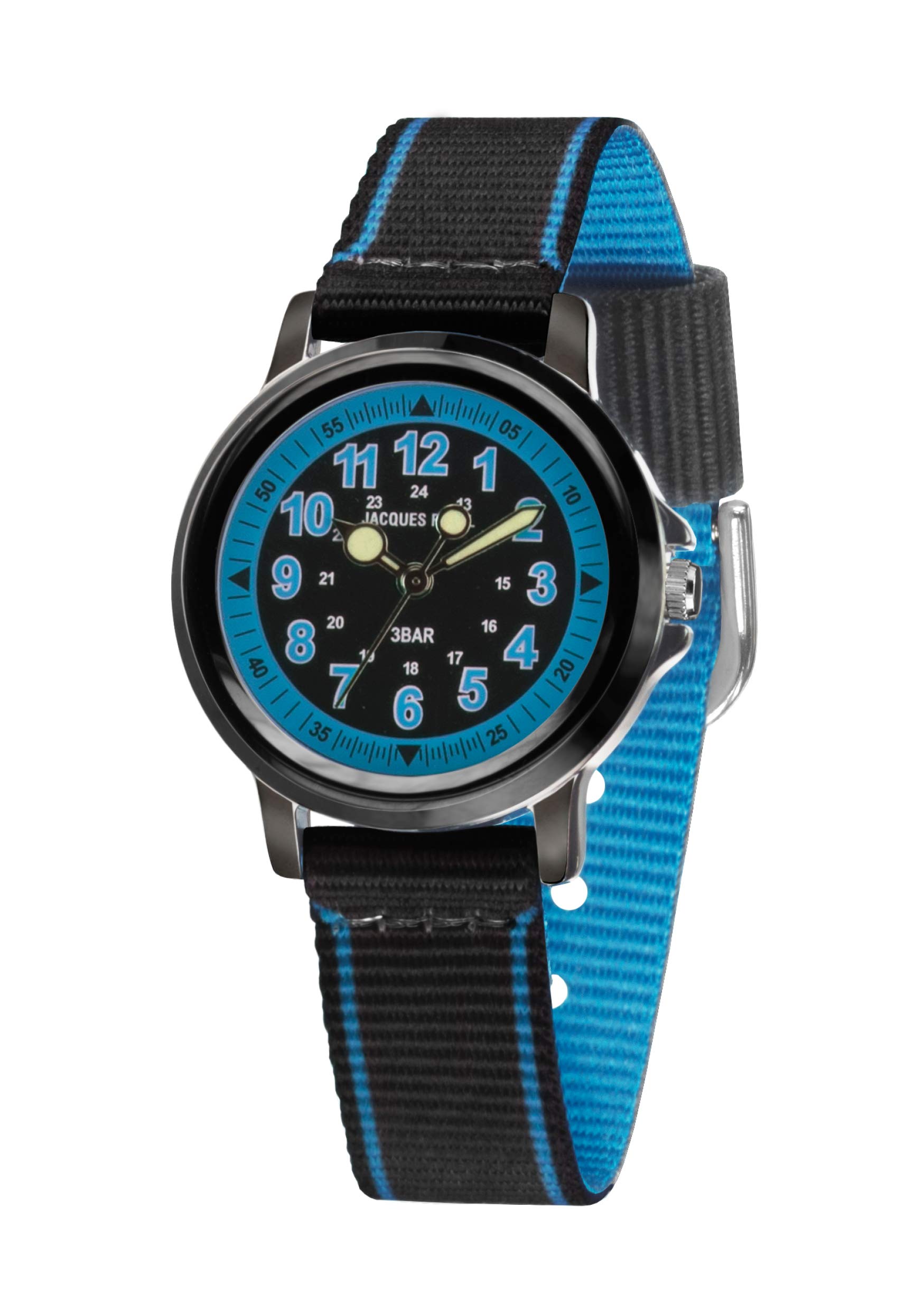 JACQUES FAREL KSB 0453 Boys' Watch Quartz Analogue Fabric Strap Black Blue, black blue, Strap