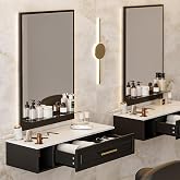 Belandi Wall Mount Salon Station with Mirror, Wall Mount Styling Station w/One Drawer, 3 Hair Dryer Holders &amp; Glass Shelf, Beauty Barber Spa Equipment for Hair Stylist(Black)