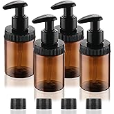 Cosywell Plastic Pump Bottle Dispenser 4oz/120ml 4 Pack Shampoo Bottles Lotion Dispenser Wide Mouth Jar Style Empty Refillable Bathroom Shower Containers for Shampoo Conditioner Body Wash(Brown)