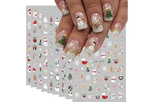 FUKIDOG 9 Sheets Christmas Nail Art Stickers 3D Christmas Nail Decals with Santa Claus Snowflake Elk Deer Snowman Xmas Tree Design Manicure Decal Winter Cartoon Christmas Nail Art DIY Decor Supplies for Women