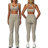 ABOCIW Workout Sets for Women 2 Piece Color Block Strappy Sports Bra High Waist Flare Leggings Gym Yoga Pilates Outfits