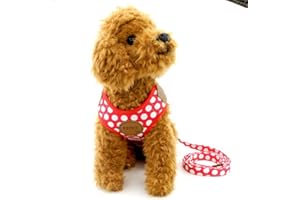 SELMAI Small Dog Harness Vest Leash Set Polka Dot/Camo Mesh Padded No Pull Leads for Puppy Pet Cat (Medium (Pack of 1), Red)