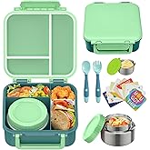 Kids Bento Lunch Box with 9oz Soup Thermo Leakproof Lunch Food Containers 4 Compartment with Insulated Hot Food Jar for Kid Toddler Girls Boys to School, Trvael