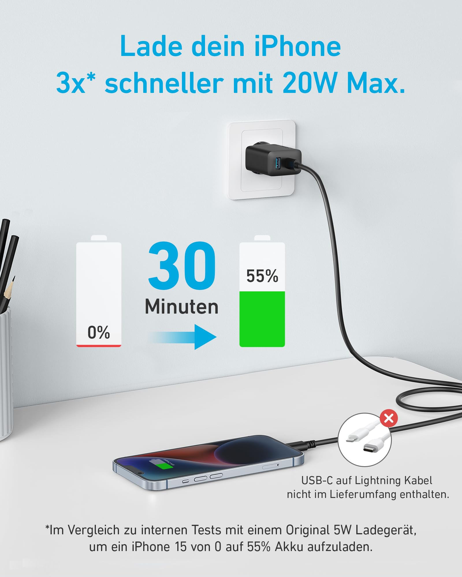 Anker 20W USB C Ladegerät, iPad Netzteil, USB-Schnellladenetzteil, iPad Ladegerät, Kompatibel mit iPhone 17/16/15 Series (mit 150cm USB-C Kabel) 4