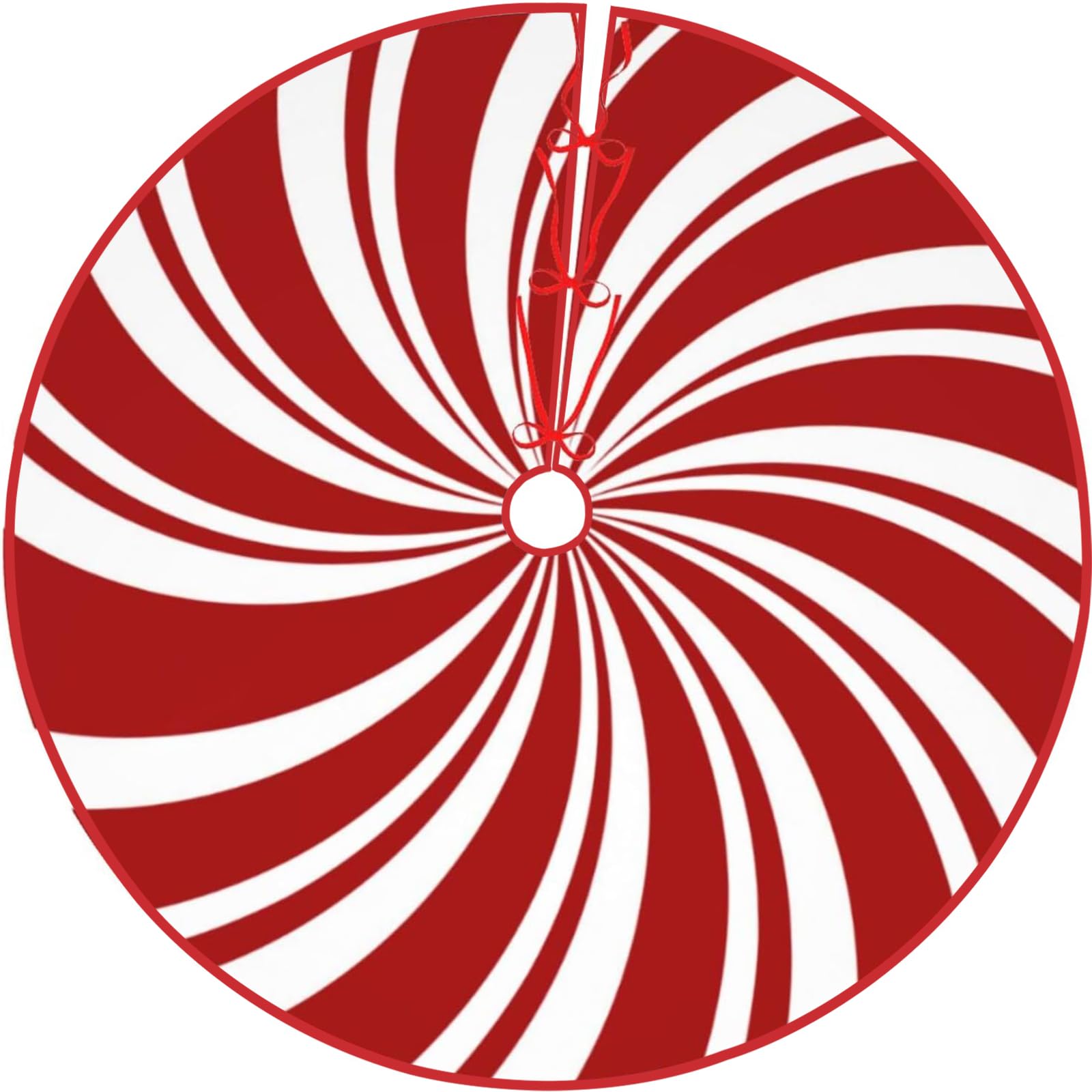 JOOCAR Red Swirl Christmas Tree Skirt 48 Inch Sweet Candy Cane Double Swirl Red and White Xmas Tree Skirt Mat Ornaments for Indoor Outdoor Holiday Christmas Decorations
