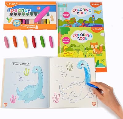 YPLUS 24 Colours Peanut Crayons with 3 Painting Books for Kids
