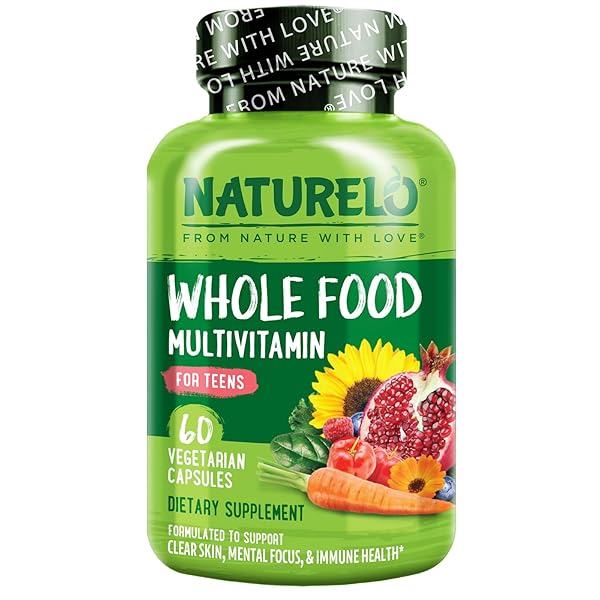 NATURELO TEEN MULTIVITAMIN – WHOLE FOOD MULTIVITAMIN – WITH MINERALS FOR TEENAGE BOYS & GIRLS – SUPPLEMENT FOR ACTIVE KIDS – NON-GMO – VEGAN & VEGETARIAN – 60 CAPSULES