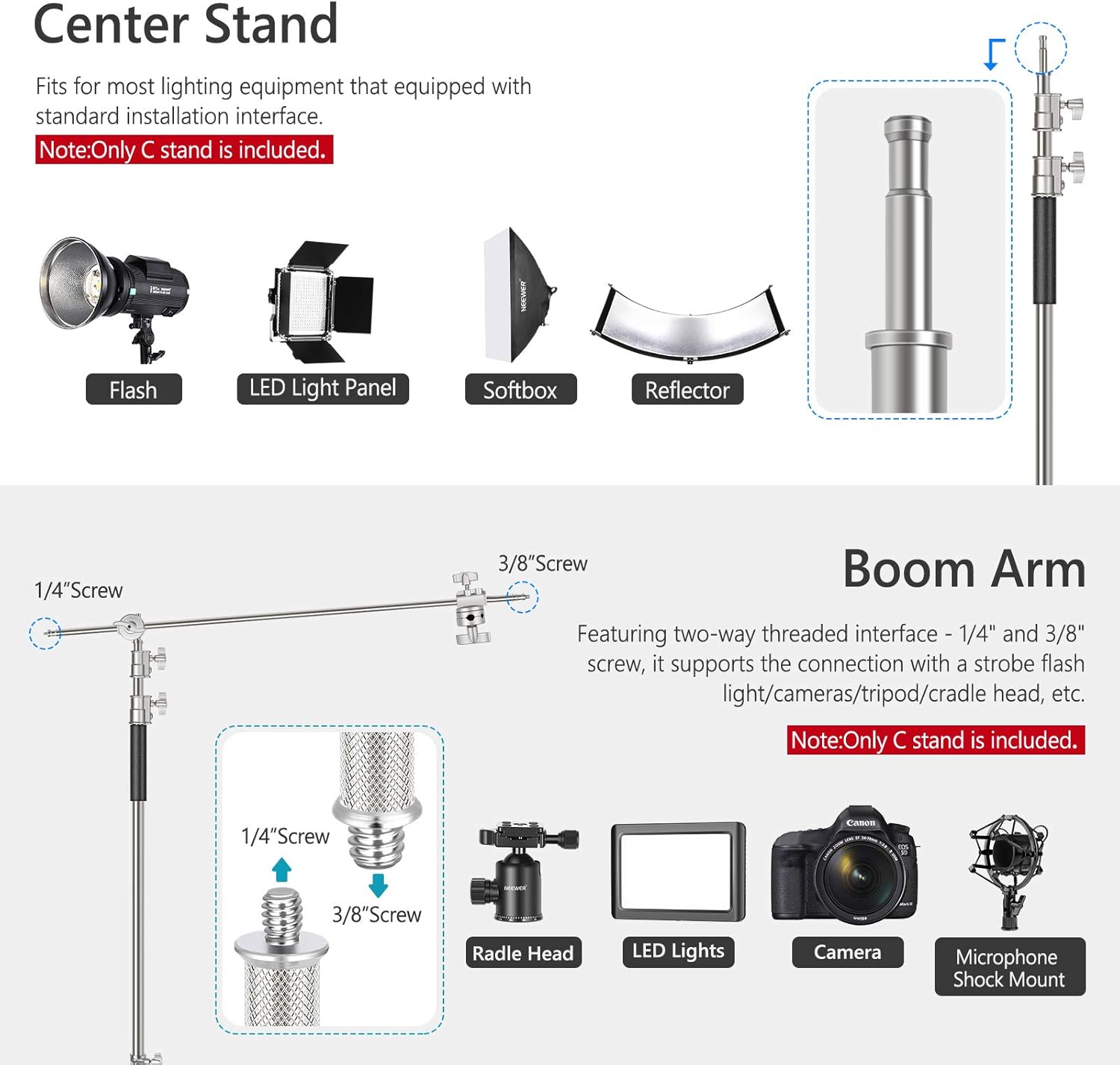 NEEWER Pro 100% Metal C Stand Light Stand with Wheels - Image 4