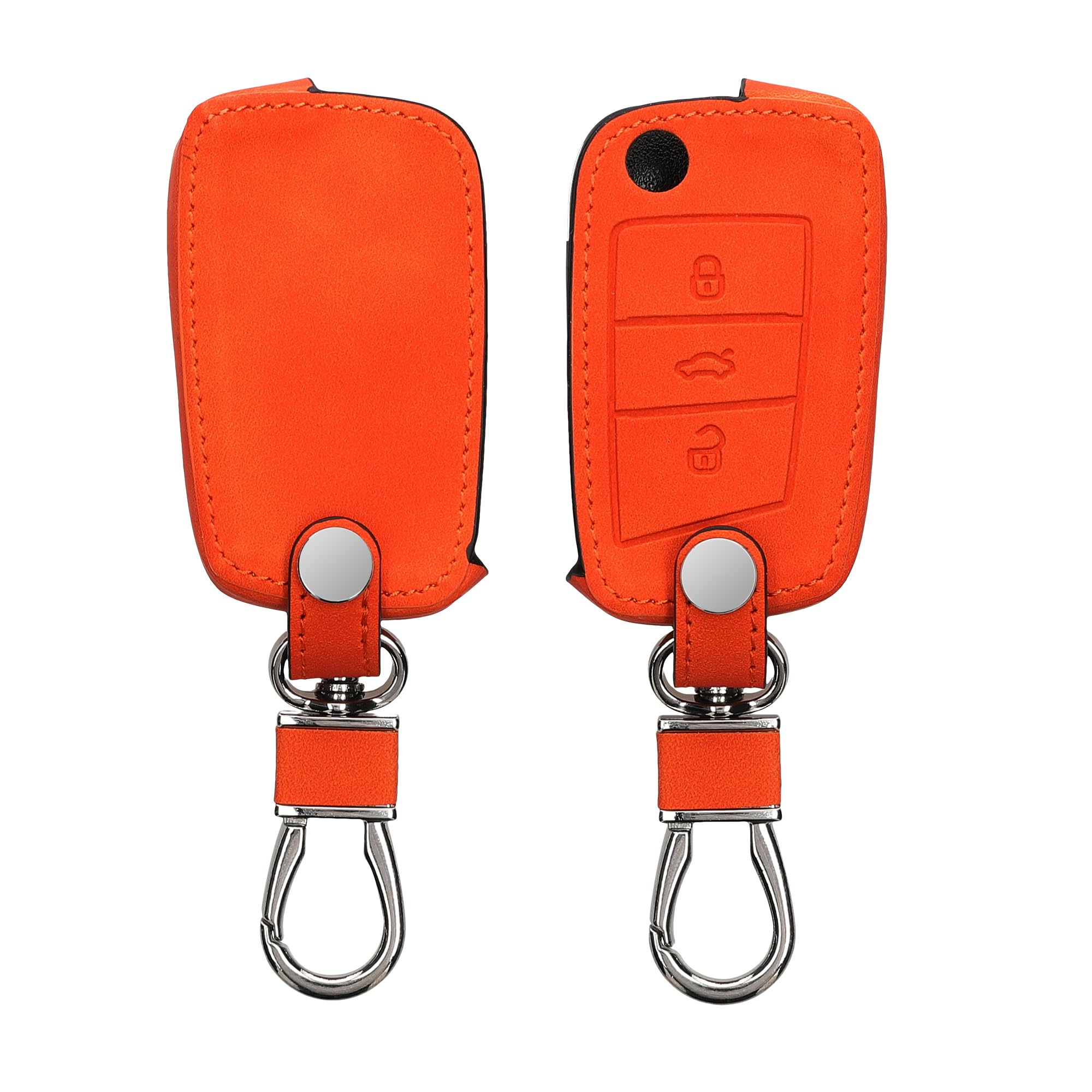kwmobile Car Key Cover Compatible with VW Golf 7 MK7 3 Button Car Key - Synthetic Nubuck Leather Fob Cover - Orange