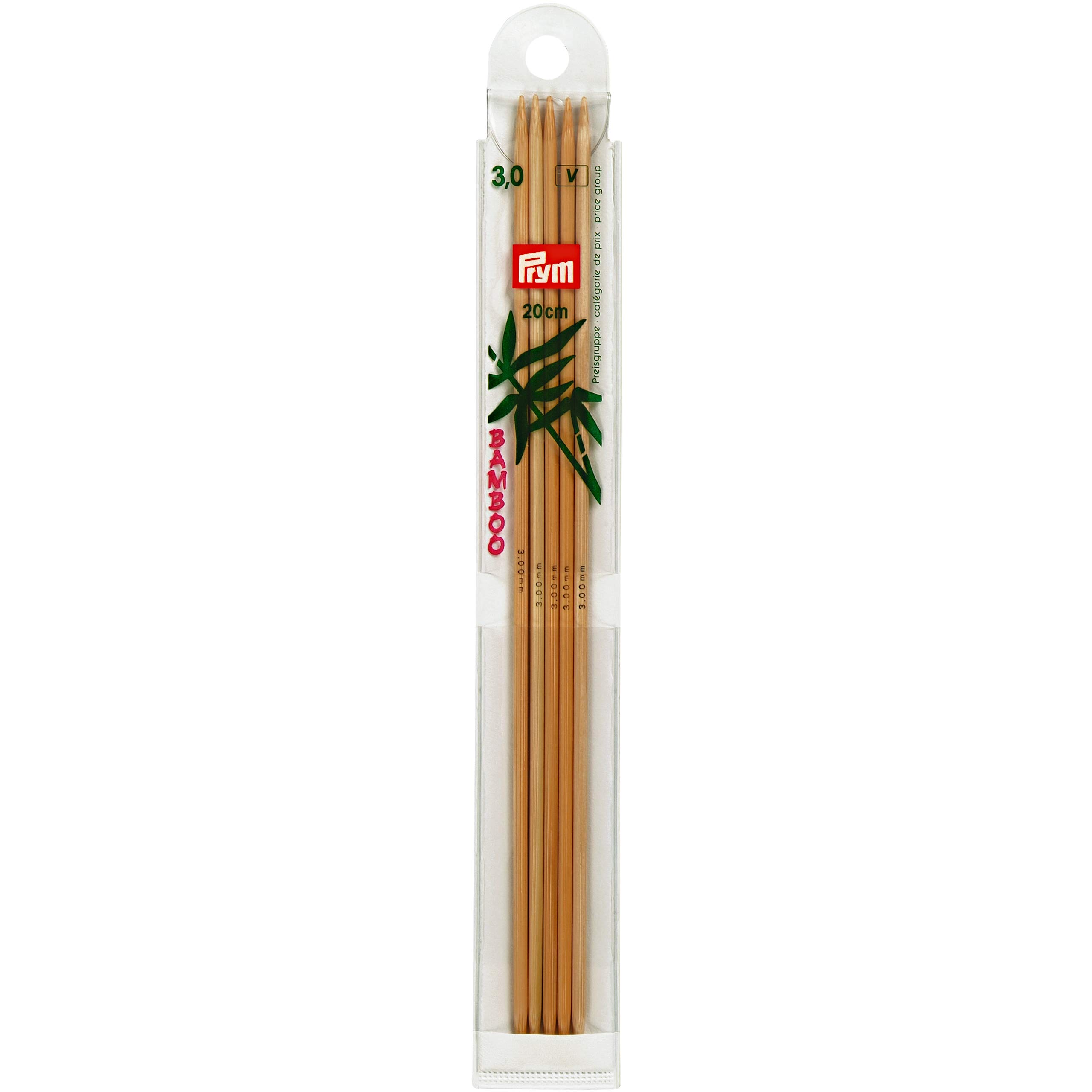Prym 20 cm x 3 mm Double Pointed Glove Knitting Pins, Bamboo