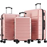 OLIXIS 3-Piece Suitcase Set, Hardside Luggages with Spinner Wheels, Lightweight ABS Hard Shell Travel Luggage, Expandable Carry-On Suitcase with TSA Approved Lock –Pink(20+24+28 Inch)