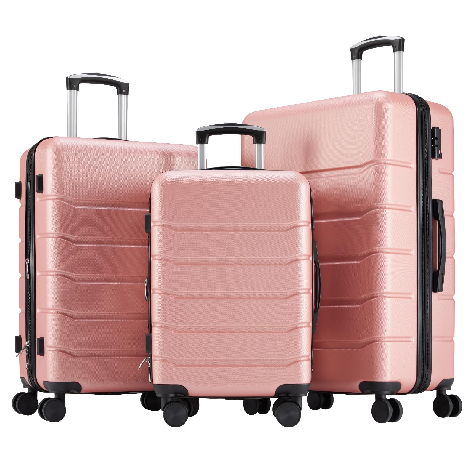 OLIXIS 3-Piece Suitcase Set, Hardside Luggages with Spinner Wheels, Lightweight ABS Hard Shell Travel Luggage, Expandable Carry-On Suitcase with TSA Approved Lock –Pink(20+24+28 Inch) Image