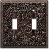 Amerelle 65TTDB Filigree Wallplate, 2 Toggle, Cast Metal, Aged Bronze, 1-Pack