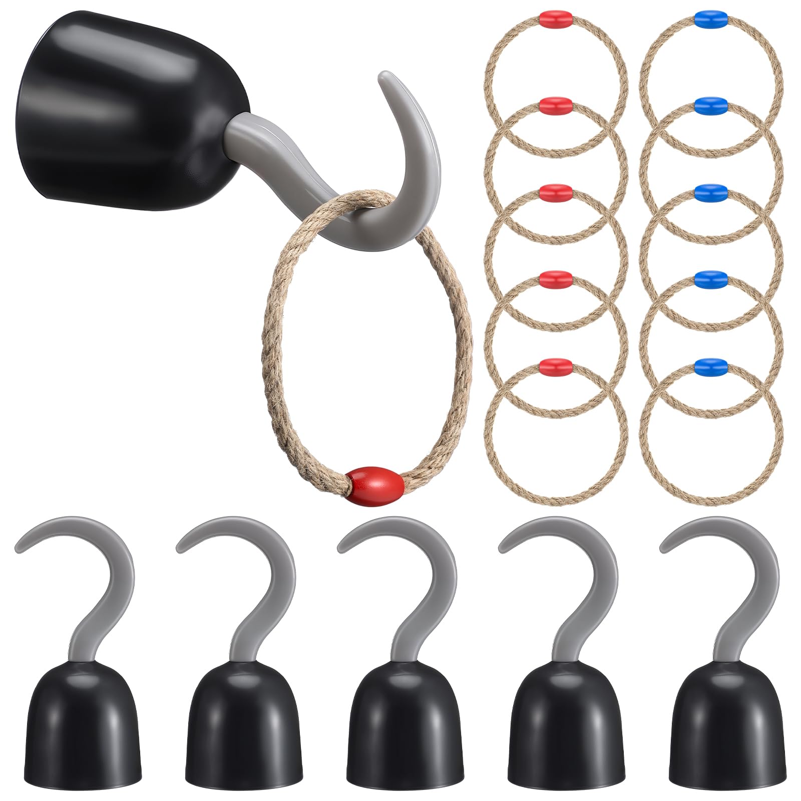 Photo 1 of Leitee 15 Pcs Captain Hook Ring Toss Game Pirate Party Toss Game for Kid with Dice Rope Rings for Family Outdoor Yard Sport Party Accessories Captain Birthday Decor