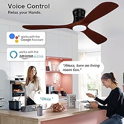 Hoenofly 52” Smart Wood Flush Mount Ceiling Fans