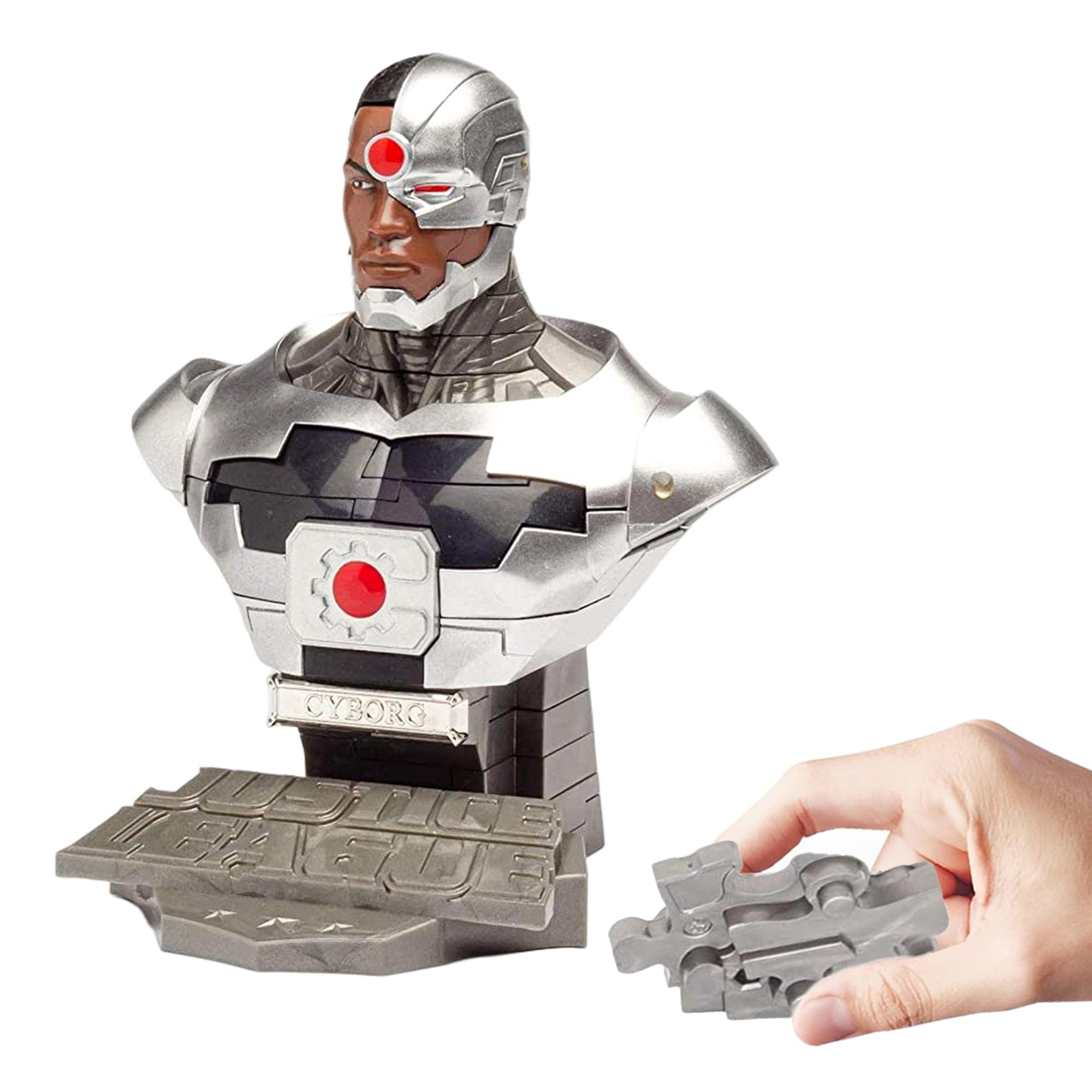 Herpa 80657230 Zum Basteln und Spielen Oder ALS Geschenk Justice League Puzzle Fun 3D 80657260-Justice Comic Cyborg to Create and Play with or as a Gift, Silver, Black